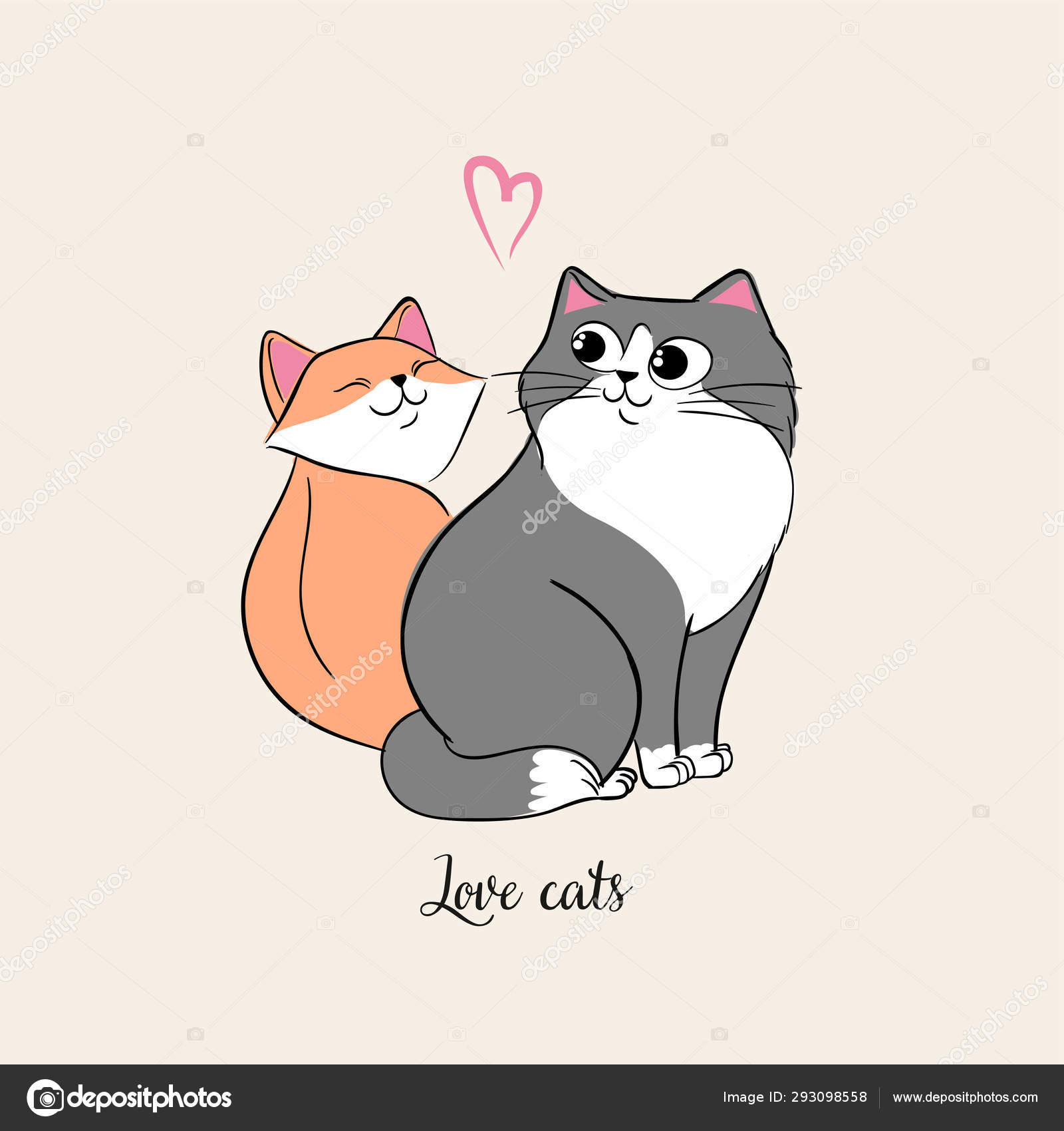 Illustrateur Vectoriel D Une Paire De Chats Amoureux Deux Chats Sont Tombes Amoureux Chatons Gris Et Gingembre Avec Cœur Chats D Amour Lettres Carte De La Saint Valentin Kawaii Dans Un Style Anime Image