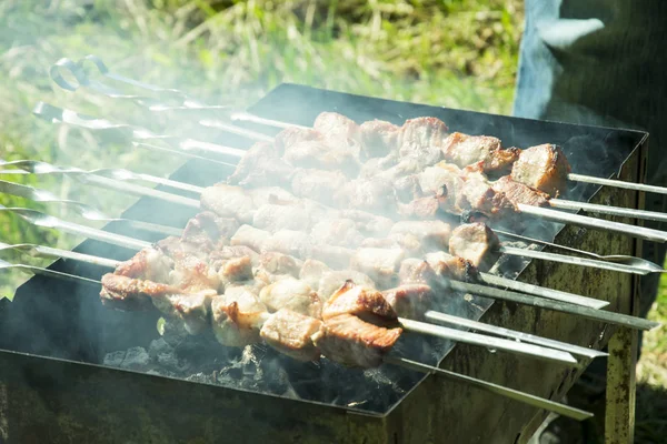 Barbecue Grill Zomer Buiten Mooi Sappig Vers Gekookt Vlees Een — Stockfoto