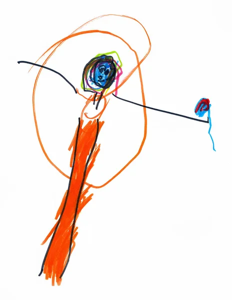 Drawing Young Artist Slender Singer Long Red Dress Microphone Pencils — Stok fotoğraf