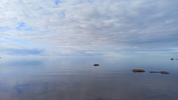 lake, water, stones, horizon, sky