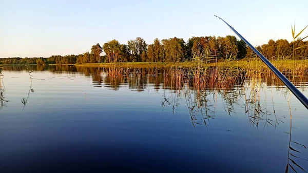 Halászat Tavon Nyáron — Stock Fotó