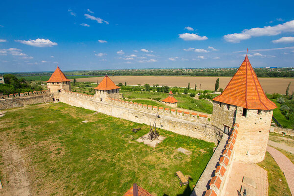 Old fortress on the river Dniester in town Bender, Transnistria. City within the borders of Moldova under of the control unrecognized Transdniestria Republic in summer sunny day.