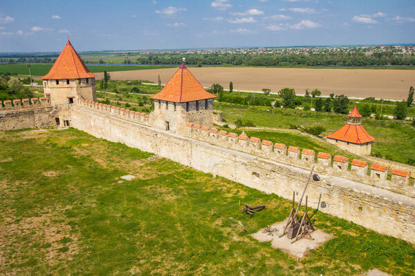 Old fortress on the river Dniester in town Bender, Transnistria. City within the borders of Moldova under of the control unrecognized Transdniestria Republic in summer sunny day.