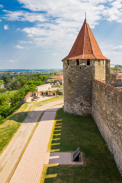 Old fortress on the river Dniester in town Bender, Transnistria. City within the borders of Moldova under of the control unrecognized Transdniestria Republic in summer sunny day.