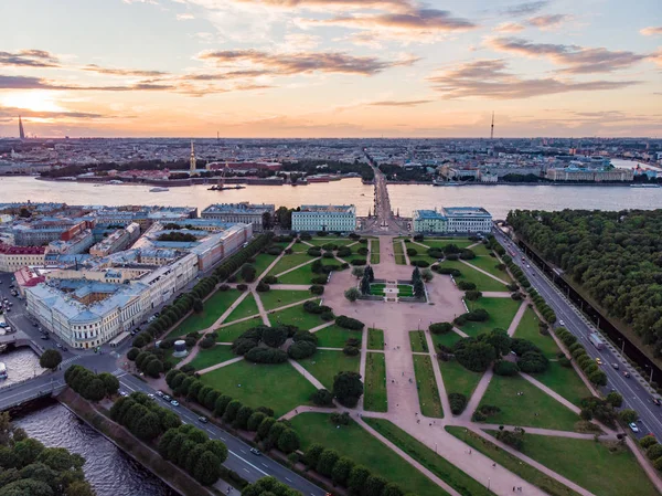 SAINT-PETERSBURG Russia: beautiful Top view of historic city centre St. Petersburg an the field of Mars, summer garden and the Neva river from the air, on a Sunny summer day