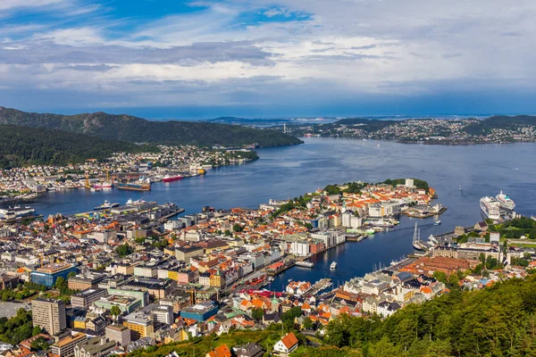 Bergen City Scenic Aerial View Panorama Harbour Cityscape Dramatic Sky — Stock Photo, Image