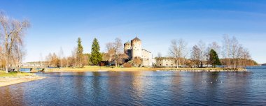 Olavinlinna, Olofsborg antik kale, 15. Lake Saimaa, Finlandiya.
