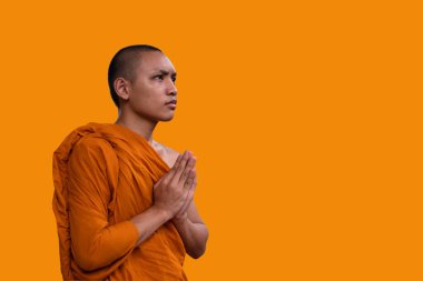 Asyalı keşiş, Tayland rahibi dua, Budistler güler yüz, Hintli keşiş, mutlu çaylaklar, Budist tapınağındaki Tayland keşişi, konsantre olma zamanı, Buda 'ya ve Tayland kültürüne saygı gösteren keşişler.,