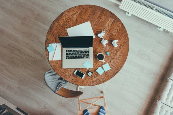 Backstage Making Photo Office Workplace Laptop Coffee Cup Smartphone Wood — Stock Photo, Image