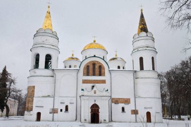 Chernihiv 11 inci yüzyılda Ortodoks başkalaşım katedral. Ukrayna manzaraları.
