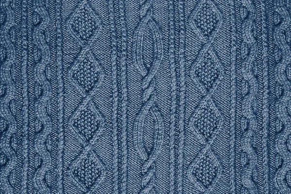 Blue Background Patterned Knitted Fabric Closeup — Stock Photo, Image