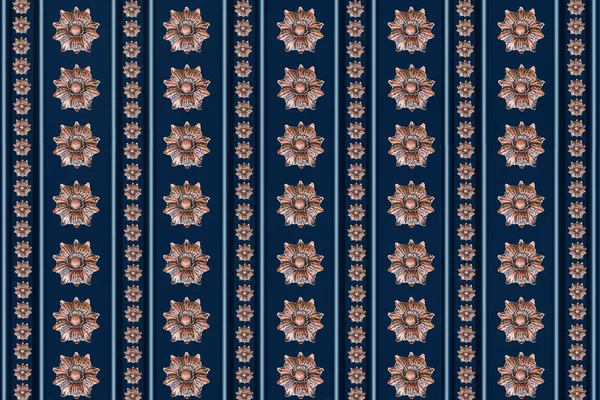 Modré Pozadí Vzorem Mědi Květiny Closeup — Stock fotografie
