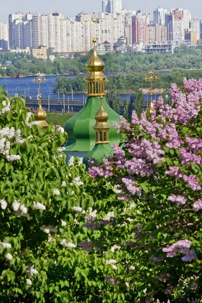 Ancient Orthodox Church Blossoming Lilacs Vydubetsky Monastery Kiev Ukraine — Stock Photo, Image