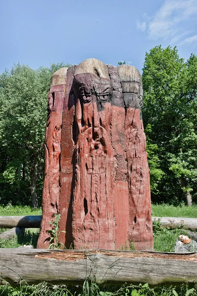 Wooden idol of the Slavic god Perun in Kiev, Ukraine