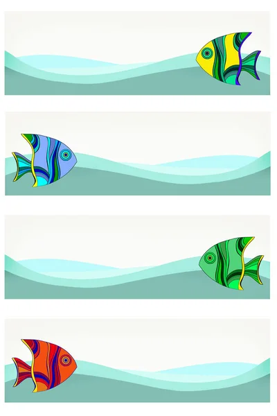 Cztery Karty Falami Kolorowych Ryb Miejsce — Zdjęcie stockowe