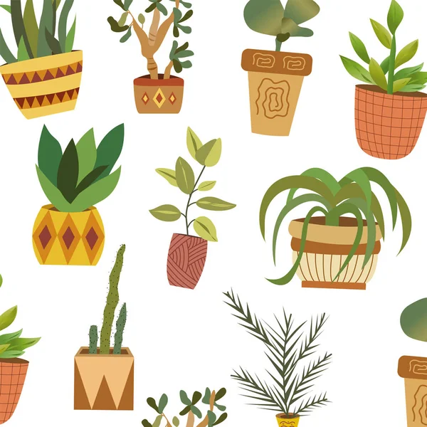 Diverse Planten Bloempotten Home Comfort Patroon Een Witte Achtergrond — Stockvector
