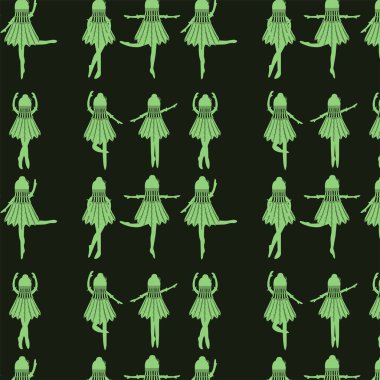 Pürüzsüz desenli yeşil balerinler. Mekik siki elbisesi içinde. Farklı pozlarda dans ediyorlar.