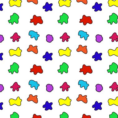 Beyaz arkaplan vektörü çiziminde çok renkli lekelerin kusursuz deseni