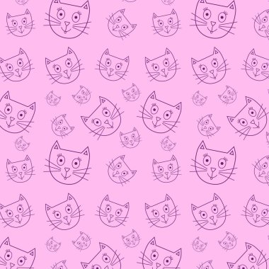 Pembe arka plan duvar kâğıdı dokusu grafiklerinde kedilerin kusursuz ağızlık deseni mor çizgi.