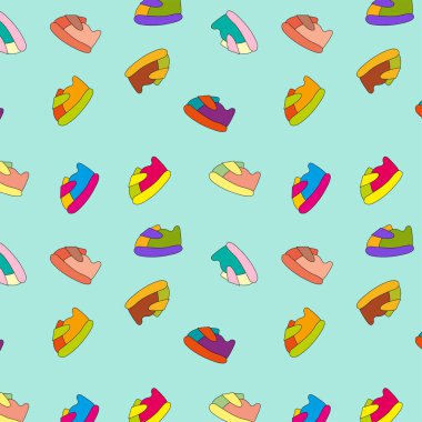 Mavi arka plan vektöründeki çocuklar için kusursuz ayakkabı deseni