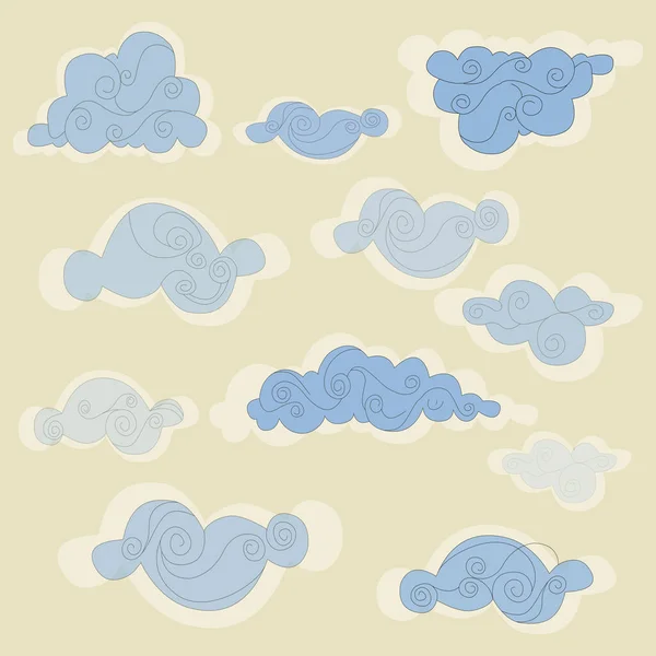 Curly Aéreo Azul Nuvens Padrão Vetor — Vetor de Stock