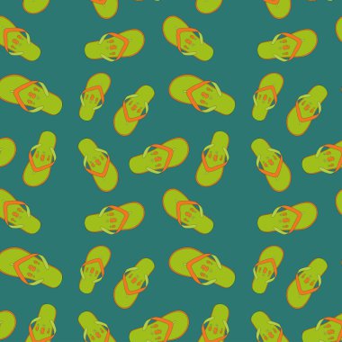 Kusursuz desenli parmak arası terlikler yeşil-turuncu. Günlük yürüyüşler için, havuz için, plaja gitmek için, sıcak hava vektör ilüstrasyon koleksiyonu için.