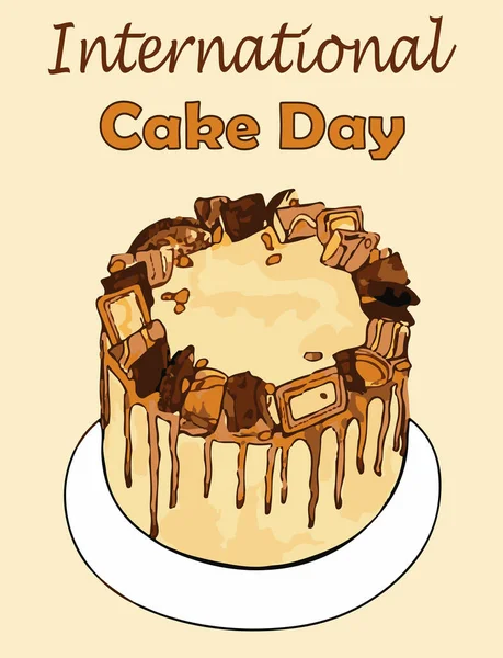 International Cake Day Schokoladenkuchen Poster Mit Schokoladenstücken Vektor — Stockvektor