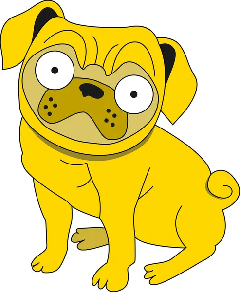 Izolovaný Znak Pet Smutný Pes Pug Žlutá Barva Simpsons Styl — Stockový vektor