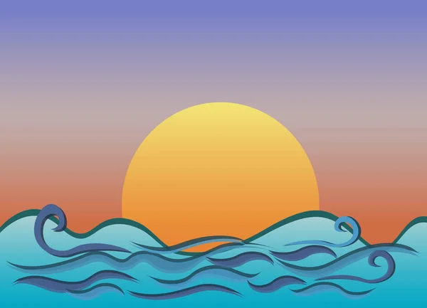 Nature Sea Fairy Waves Sky Beautiful Sunset Wallpaper Vector Illustration — Stock Vector