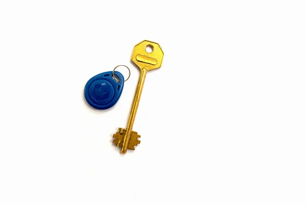 Intercom Yellow Key Isolated White Background — Stock Photo, Image