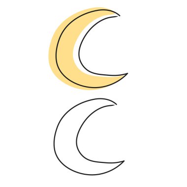 Sarı ve doğrusal ay, hatları çizilmiş sonbahar hava durumu çizimi..