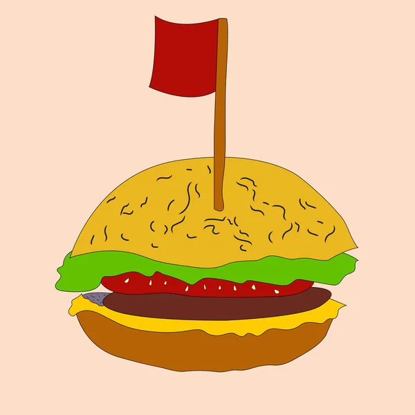 Vejetaryen Burger Beyaz Arkaplan Vektör Çizimi Düz Tasarım — Stok Vektör