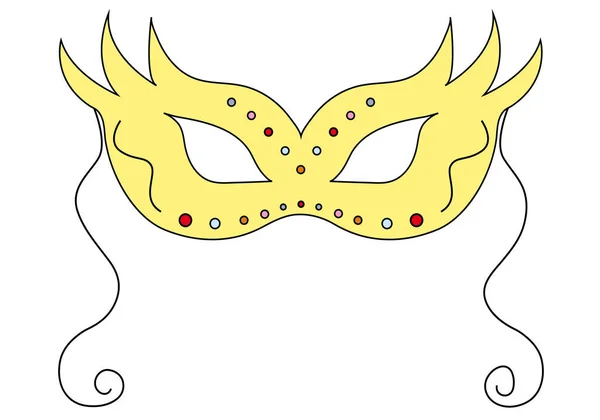 Icône linéaire masque jaune festif avec motif pour carnaval. Icône vacances. — Image vectorielle