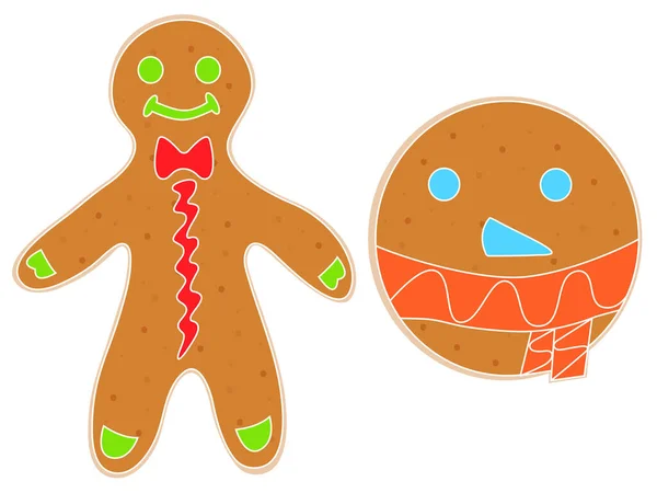 Christmas Gingerbread Man Decorated Colored Icing Holiday Cookie Shape Man — Stock Vector