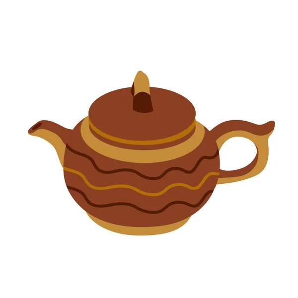 棕色陶瓷茶壶 矢量图解 与白人背景隔离 — 图库矢量图片