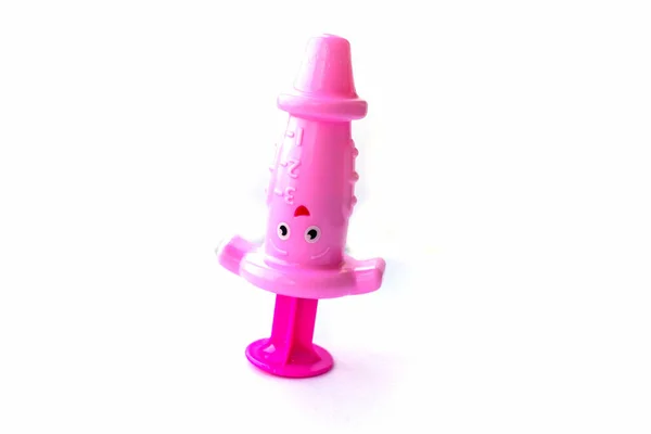 Дитячий Іграшковий Шприц Рожевий Ізольований Предмет Білому Тлі — стокове фото