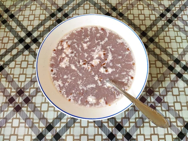 Uma Tigela Sopa Feijão Com Creme Azedo — Fotografia de Stock