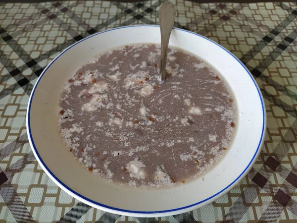 Uma Tigela Sopa Feijão Com Creme Azedo — Fotografia de Stock