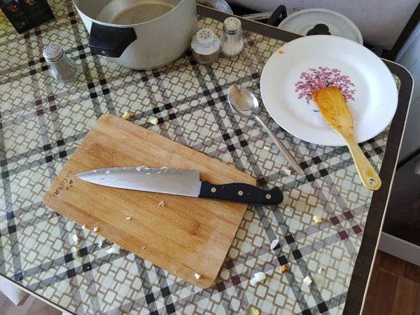 Розлад Кухонному Столі Після Приготування — стокове фото