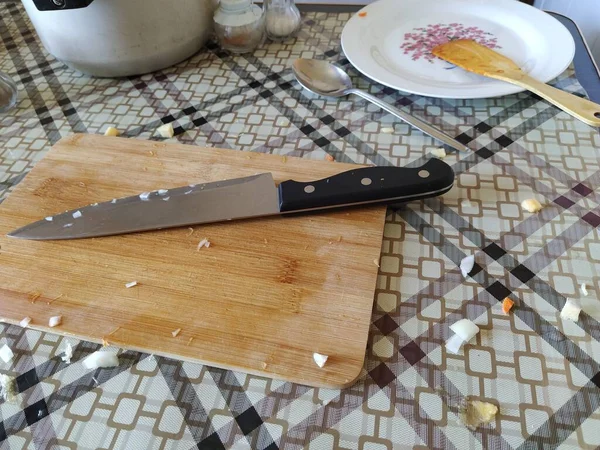 Desordem Mesa Cozinha Após Cozinhar — Fotografia de Stock