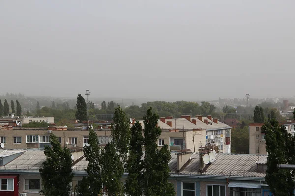 Zandstorm Sterke Wind Stad Stofvervuiling — Stockfoto