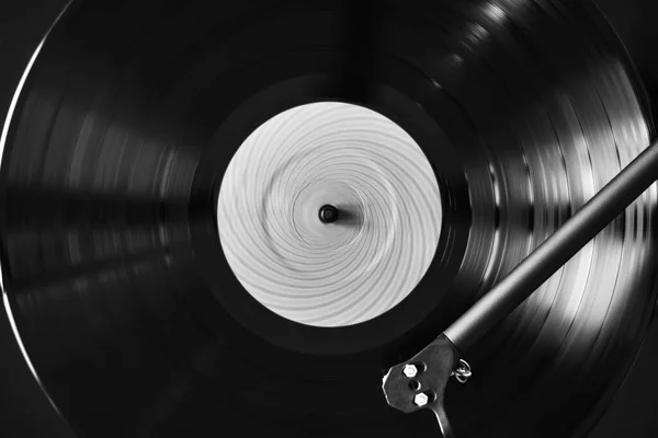 Black White Photo Spinnig Vinyl Record — Stock Photo, Image