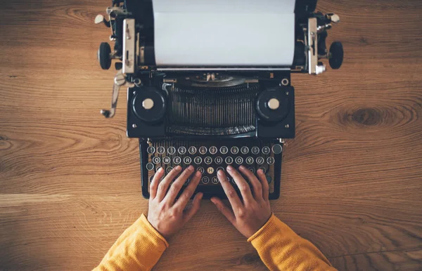 Writer Hands Typing Old Typewriter High Angle View Secretary Prints Royalty Free Stock Images