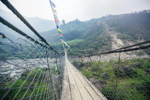 Ponte Suspensão Região Himalaia Annapurna — Fotografia de Stock