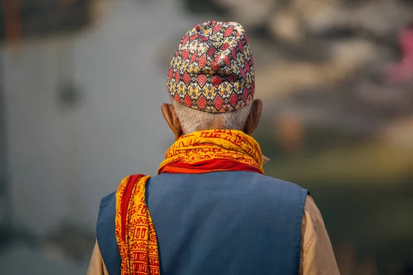 Kathmandu Nepal April 2016 Nepalese Man Traditional Clothes Back Pashupatinath Royalty Free Stock Images