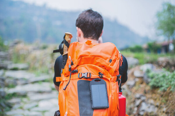 Trekker Backpack Solar Panel Stock Photo