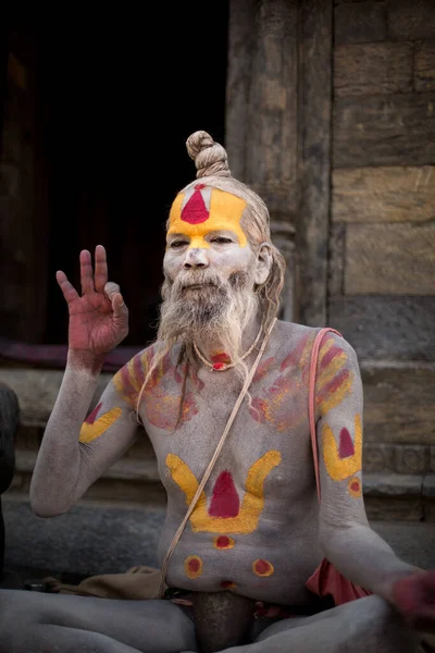 Kathmandu Nepal April 2016 Potret Sadhu Kuil Pashupatinath Dalam Agama Stok Gambar Bebas Royalti