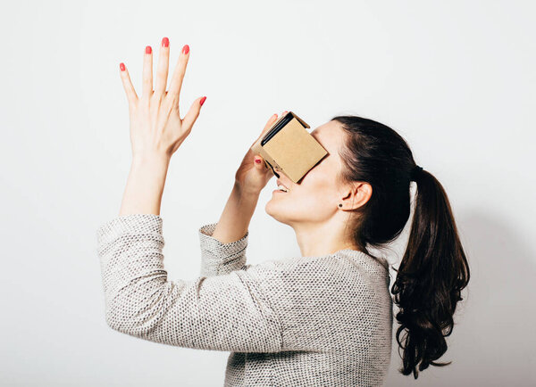 Woman Using Headset View Stock Image