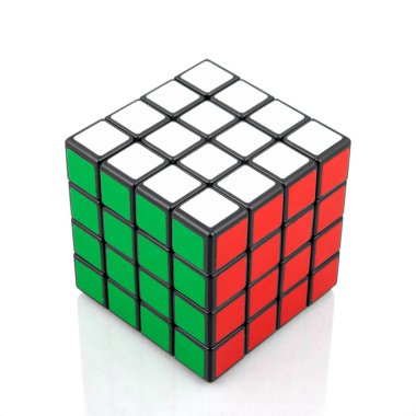KRAGUJEVAC, SERBIA - 14 Ocak 2014: Beyaz arkaplanda Rubik küpü. Rubik Küpü, 1974 yılında Macar mimar Erno Rubik tarafından icat edildi..