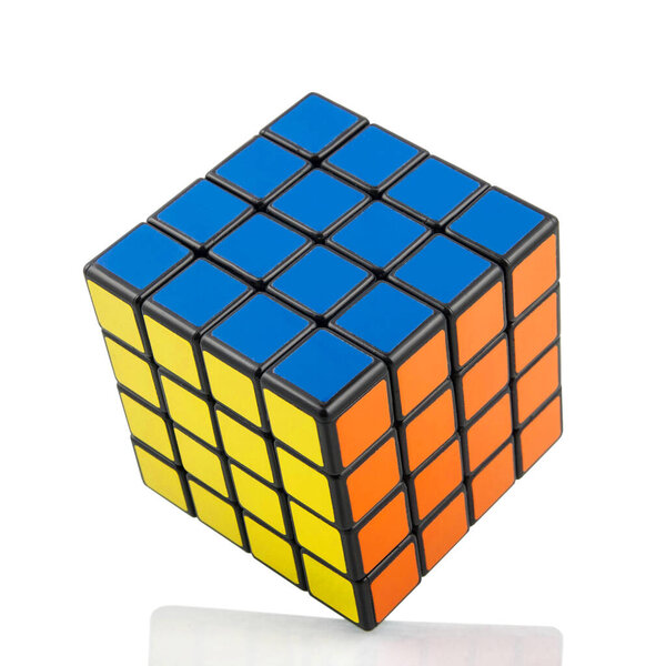 KRAGUJEVAC, SERBIA - JANUARY 14, 2014: Rubik's cube on the white background. Rubik's Cube invented by a Hungarian architect Erno Rubik in 1974.